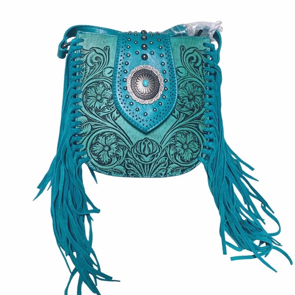 Montana West Handbags - Montana West Turquoise Wrangler Cross Body Bag Concealed Carry Western Fringe